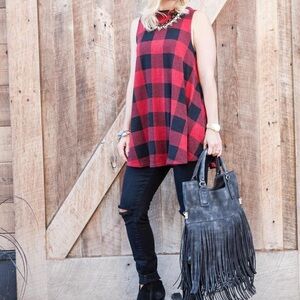 Buffalo Plaid Pattern Sleeveless Tunic